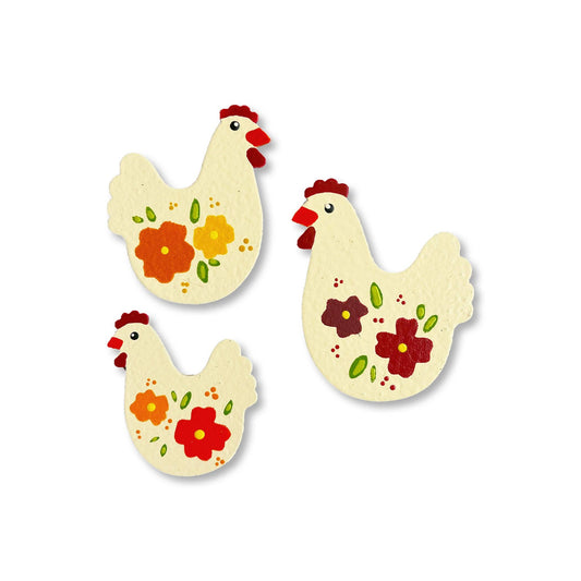Floral Hen Magnets S/3, Country Cute Decor