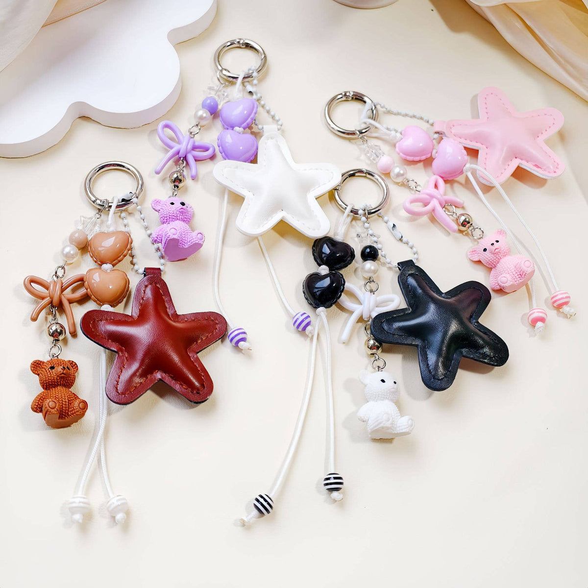 Star Bear Bow Keychain Beaded Heart Bag Charm Pendant
