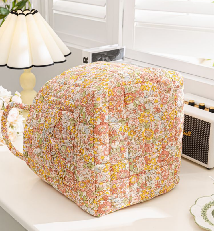 Floral Quilted Storage Basket Boho Fabric Organizer Tote
