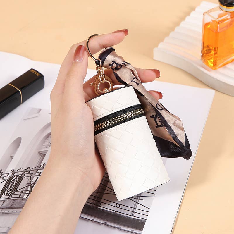 Chic Lipstick Holder Case with Zipper and Ribbon Strap