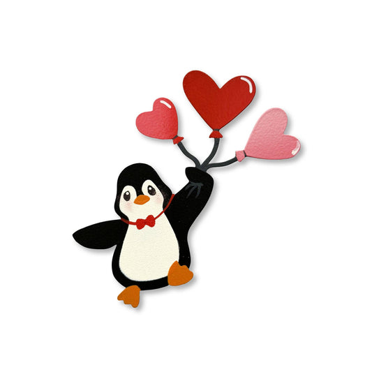 Penguin w/ Heart Balloons Magnet, Valentine's Decor