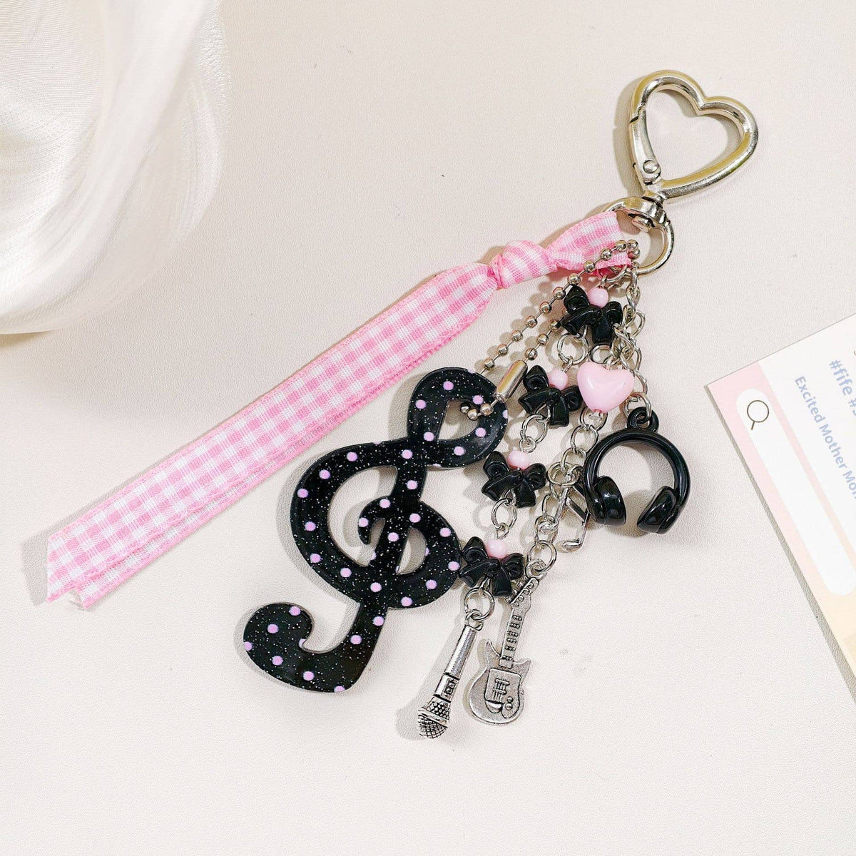 Music Note Gingham Ribbon Keychain Musical Element Bag Charm