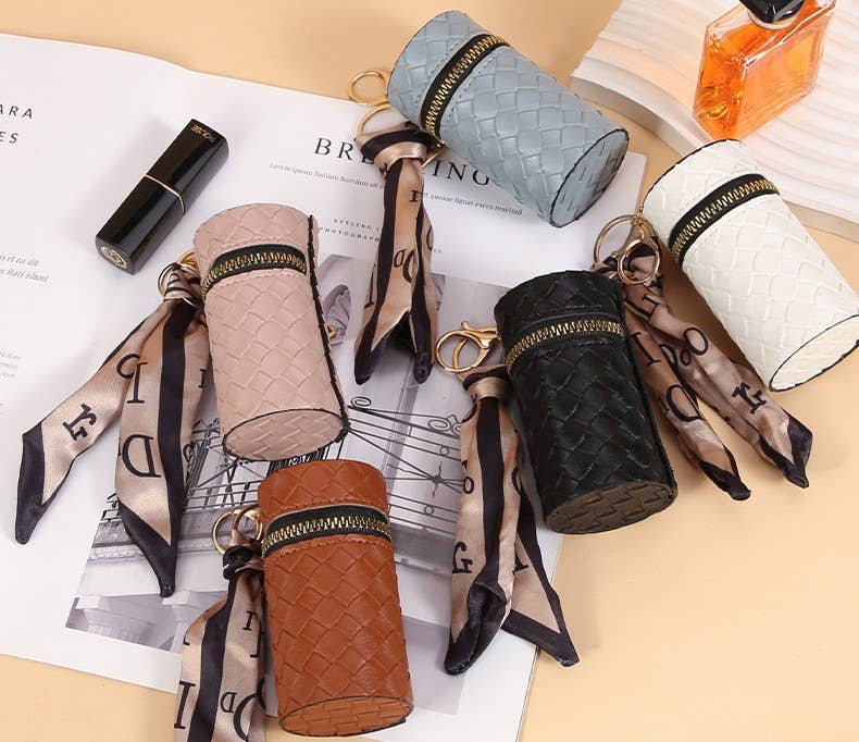Chic Lipstick Holder Case with Zipper and Ribbon Strap