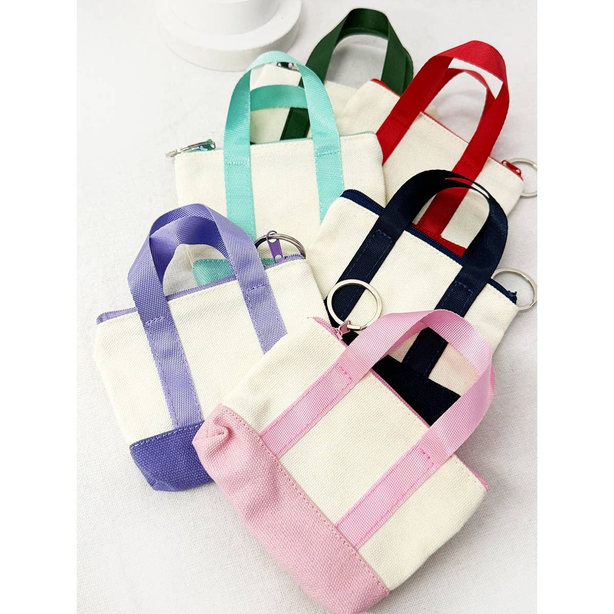 Mini Canvas Tote Bag Keychain Wallet with Zipper