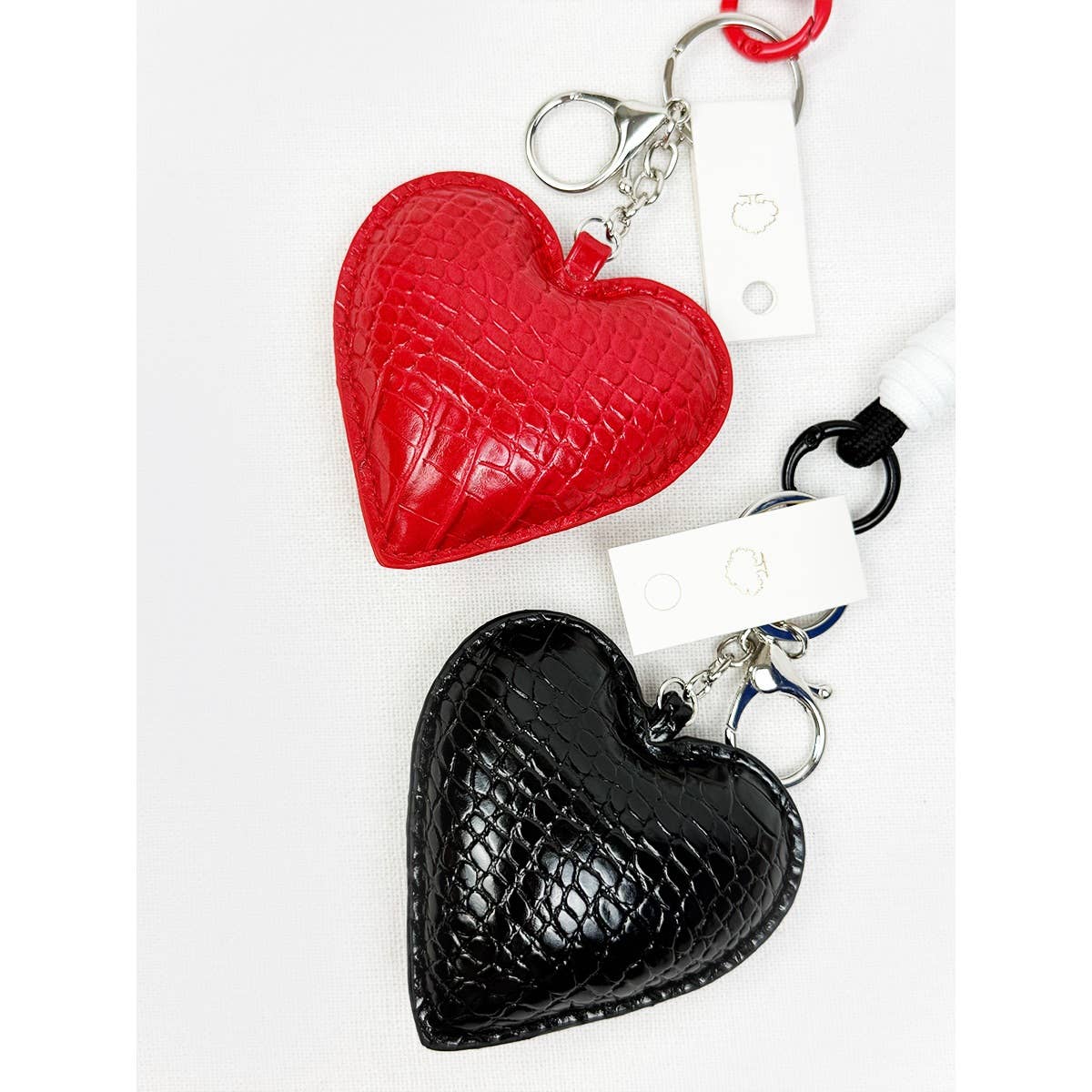 Crocodile Textured Heart Faux Key Chain