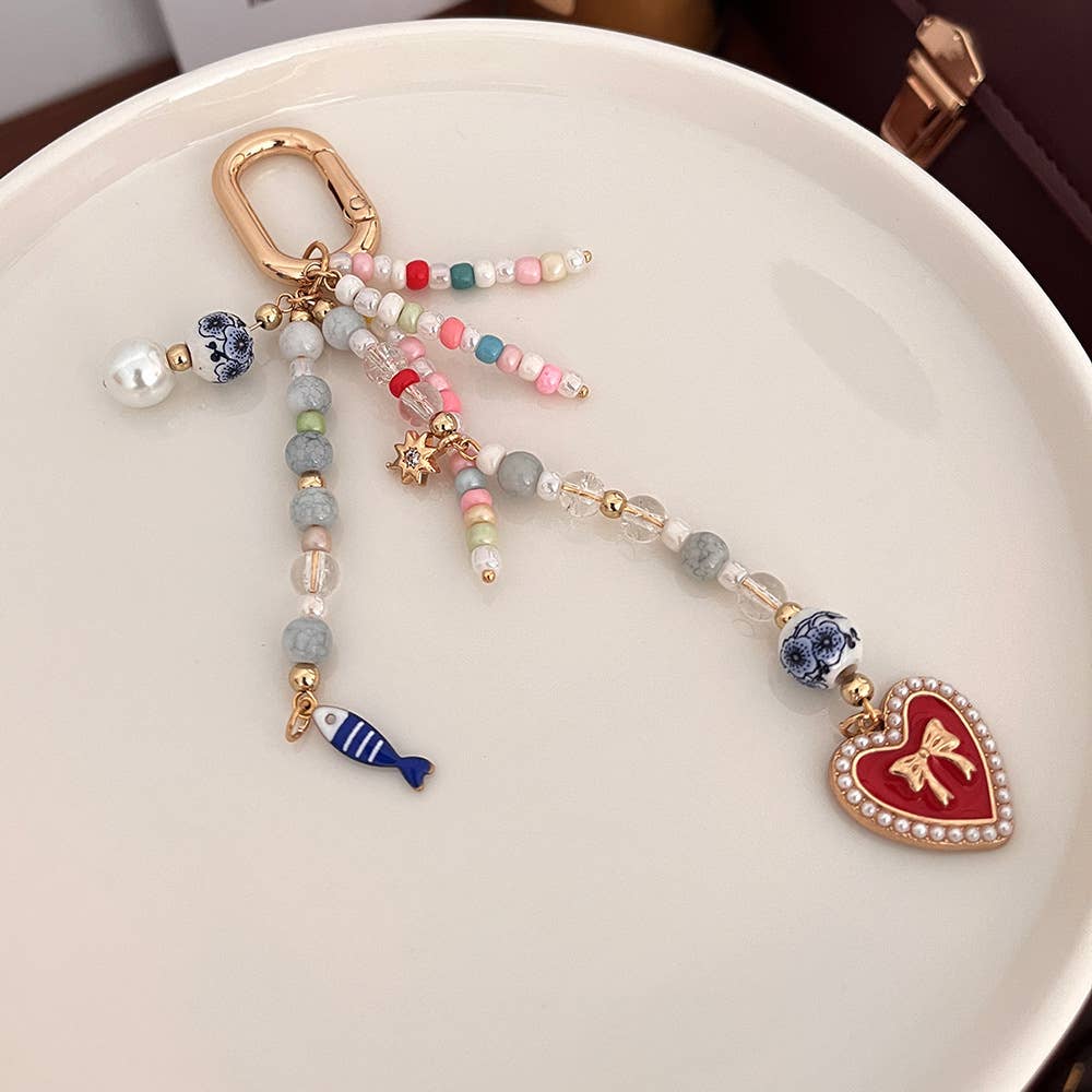 Y2K Aesthetic Beaded Multi-Charm Keychain Bag Pendant
