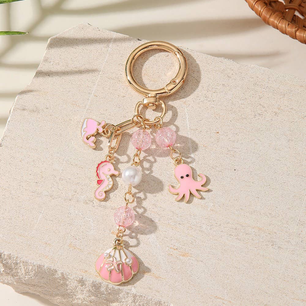 Boho Aesthetic Multi-Charm Beaded Keychain Handbag Pendant
