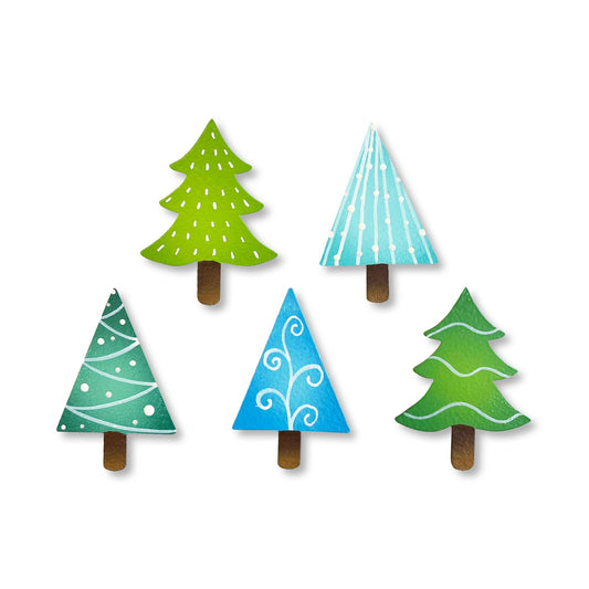 Colorful Winter Tree Magnets S/5, Christmas and Winter Decor