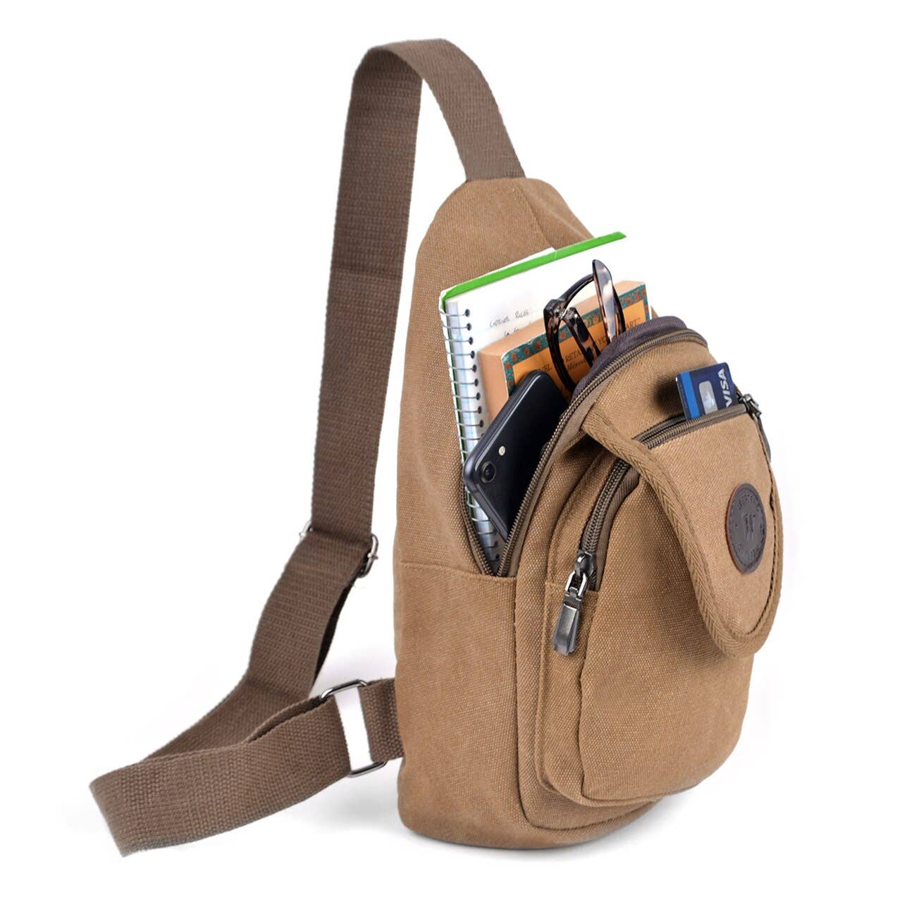Brown Crossbody Canvas Sling Bag Backpack