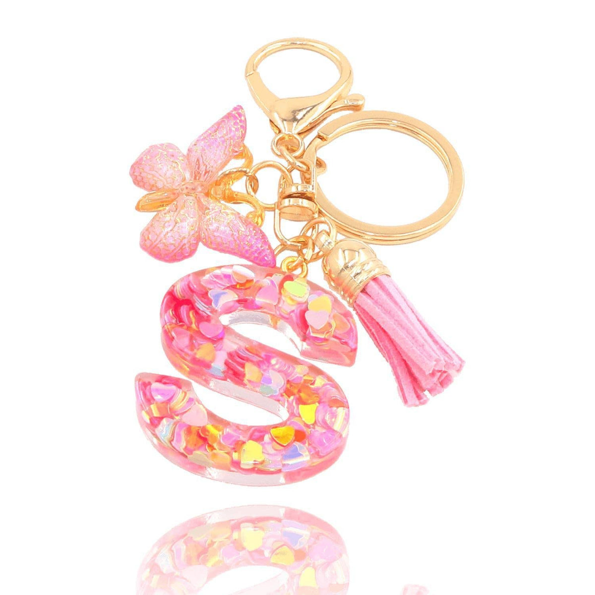 Letter Resin Keychain with Heart Sequins & Butterfly Charm