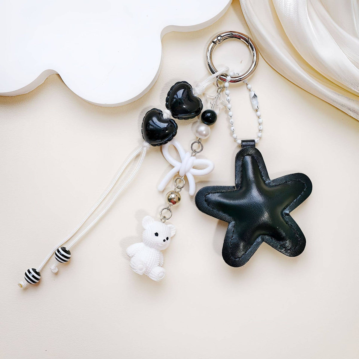 Star Bear Bow Keychain Beaded Heart Bag Charm Pendant