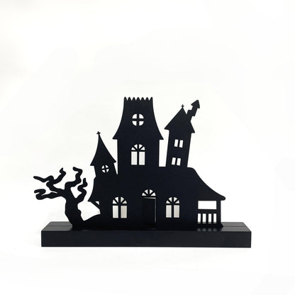 Spooky House Magnetic Decor w/ Wood Base, Halloween Decor