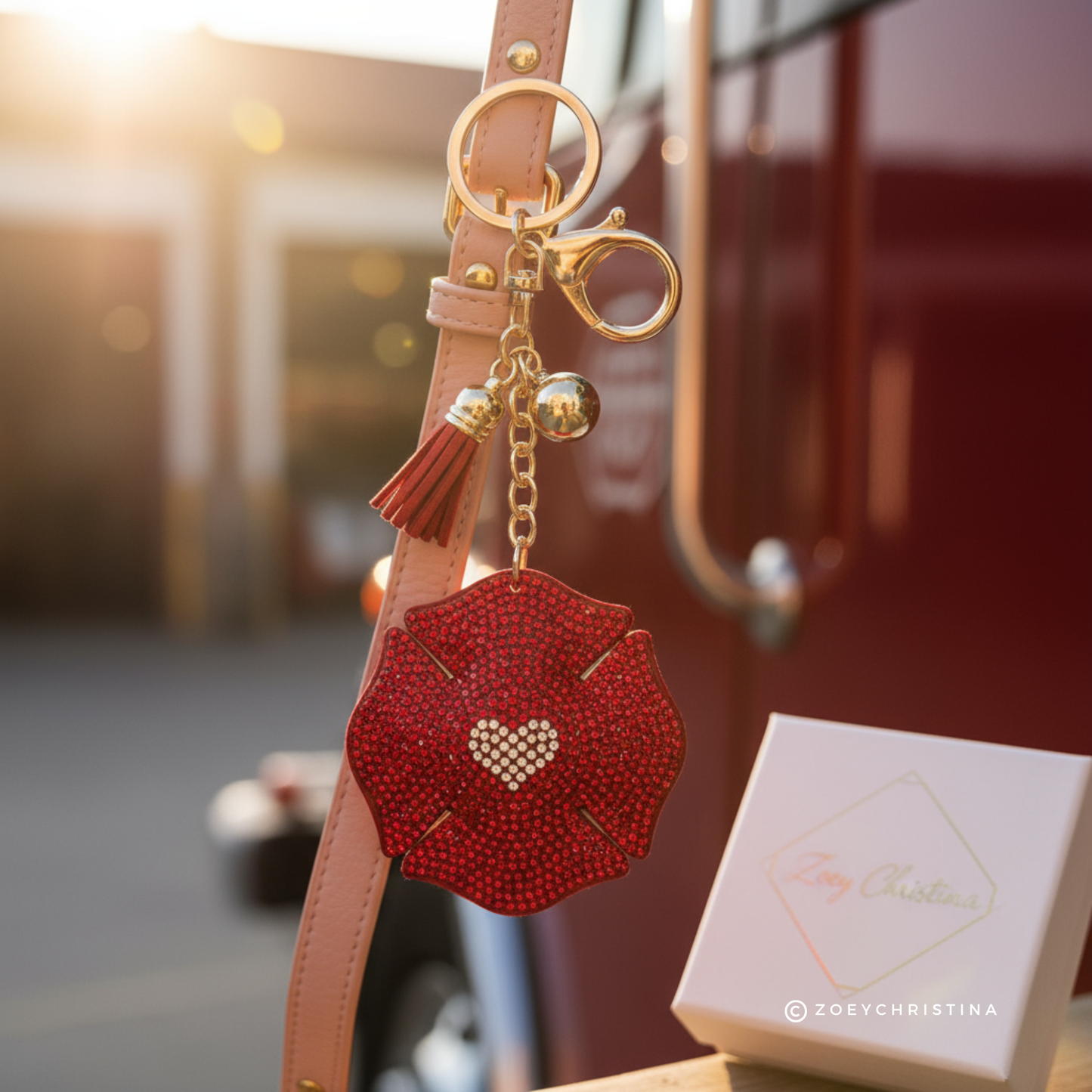 Rhinestone Badge Bag Charm – Firefighter & Police Keychain