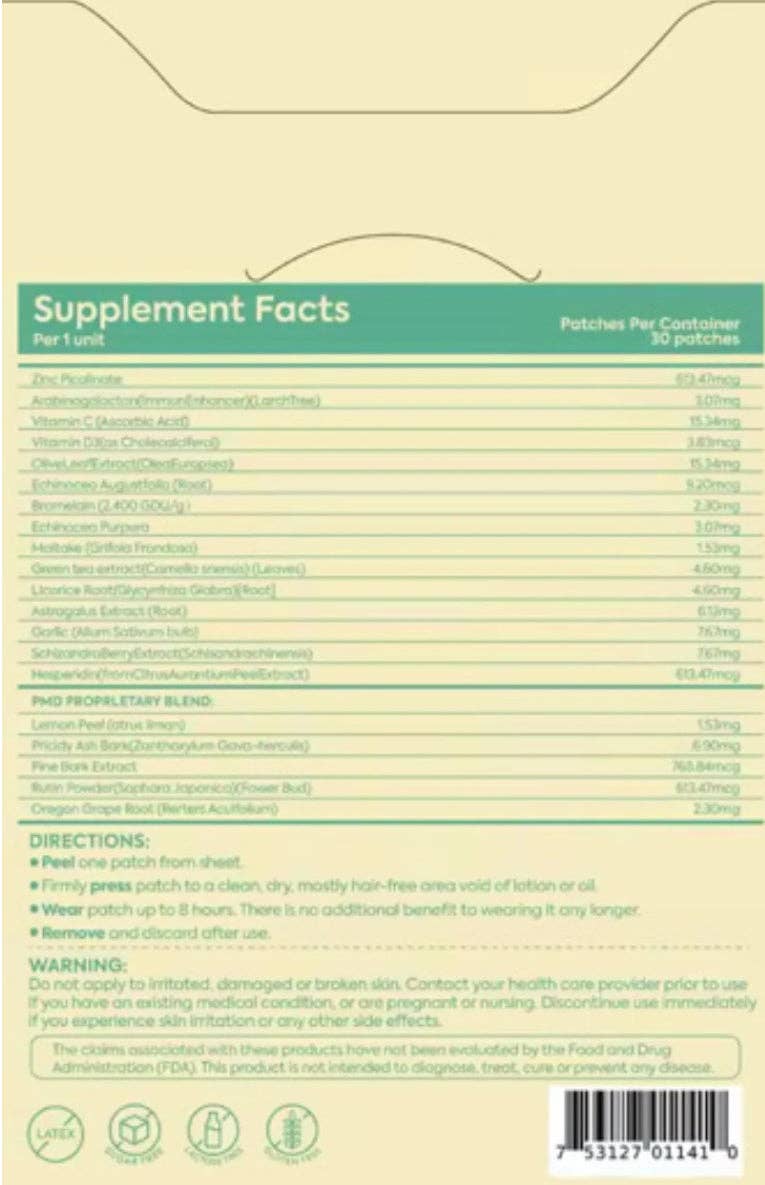 Patch Stash IMMUNITY BOOST  – Zinc + Vitamin C + Elderberry, 30 Count, 3” x 3”, Transdermal Supplement