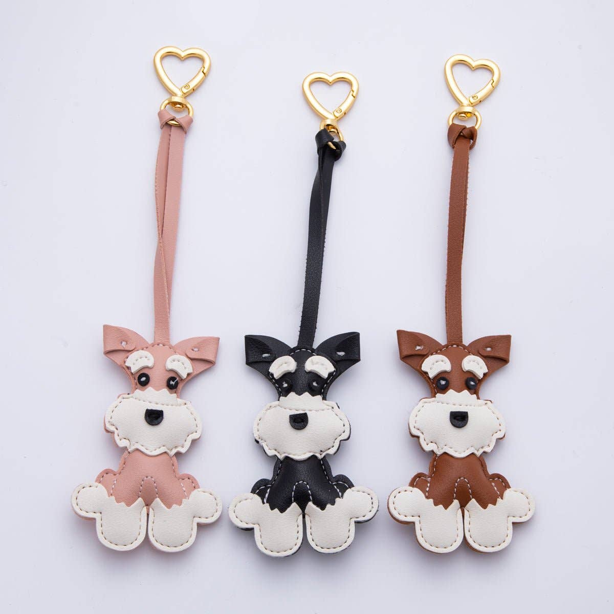 Leather Schnauzer Dog Print Keyring Purse Bag Backpack Charm Accessory WB-00020
