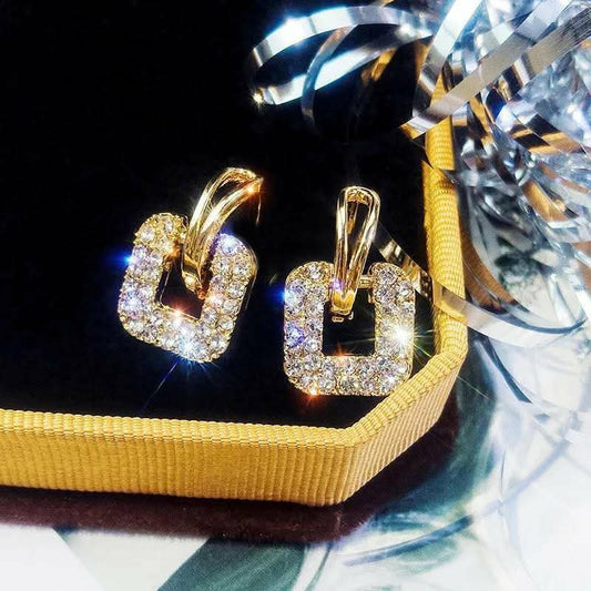 Square gold Rhinestone Post earrings