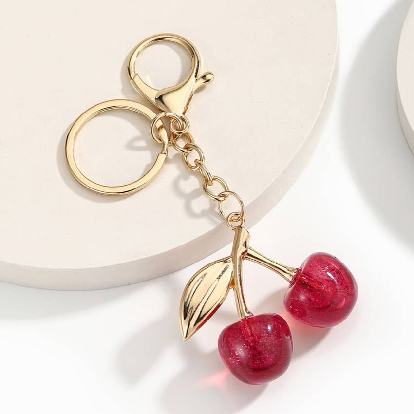Sparkly Resin Cherry Keychain Bag Charm