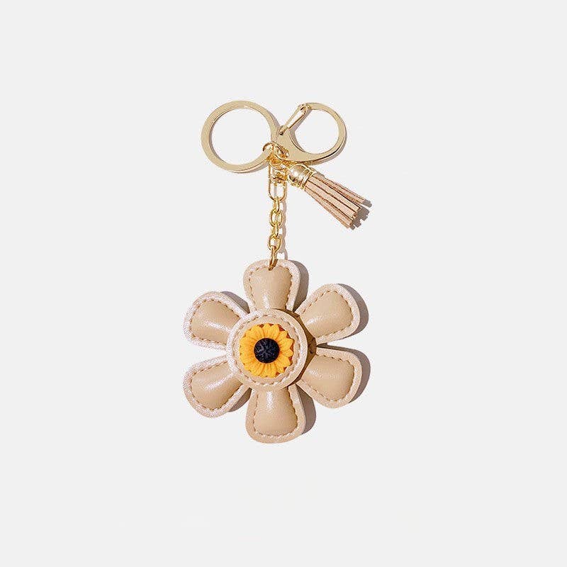 Cute Sunflower Leather Bag Charm Keychain