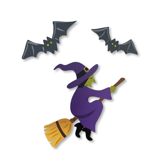 Witch w/ Bat Magnets S/3, Halloween Calendar Decor