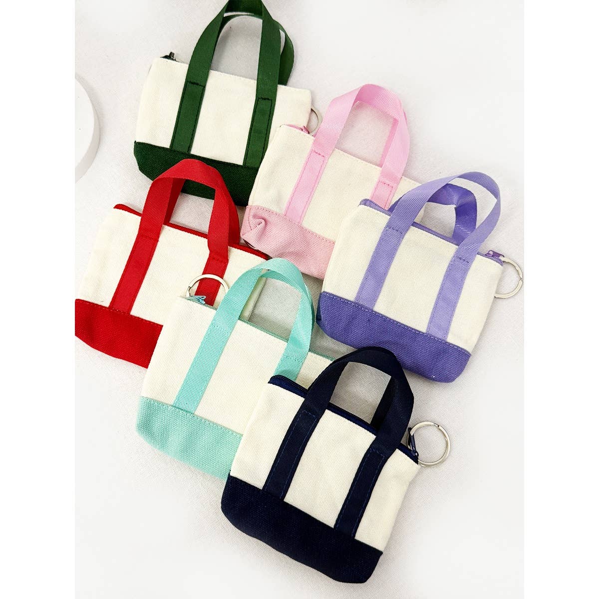 Mini Canvas Tote Bag Keychain Wallet with Zipper