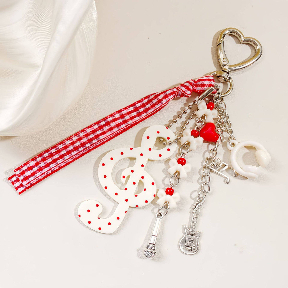 Music Note Gingham Ribbon Keychain Musical Element Bag Charm