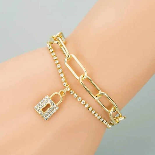 Gold Lock Double Bracelet