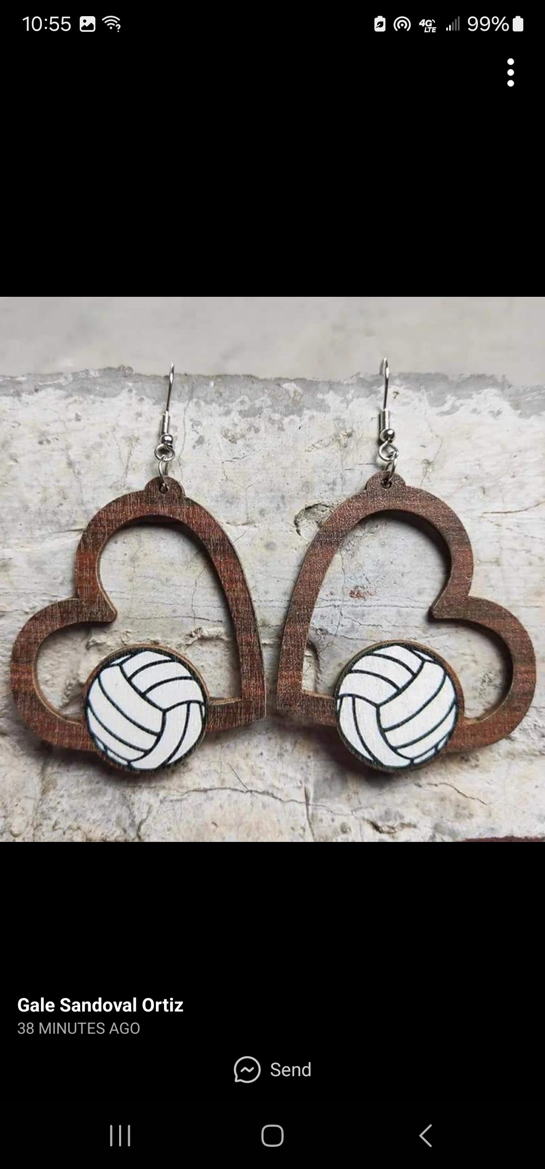 Wooden Heart Volleyball Earrings