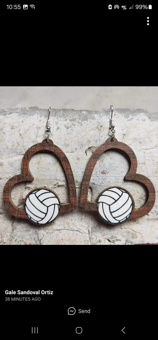 Wooden Heart Volleyball Earrings