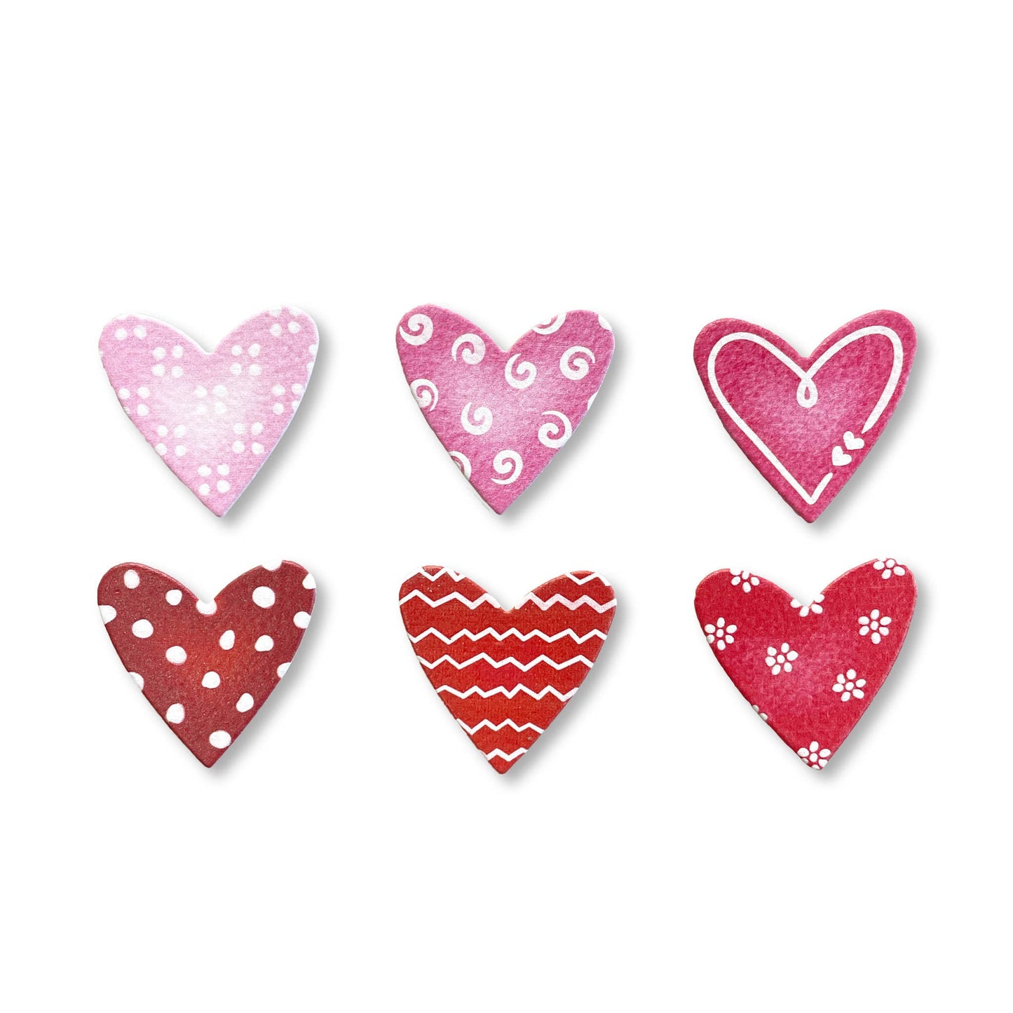 Heart w/ Pattern Magnets S/6 Red/Pink, Valentine's Day Decor