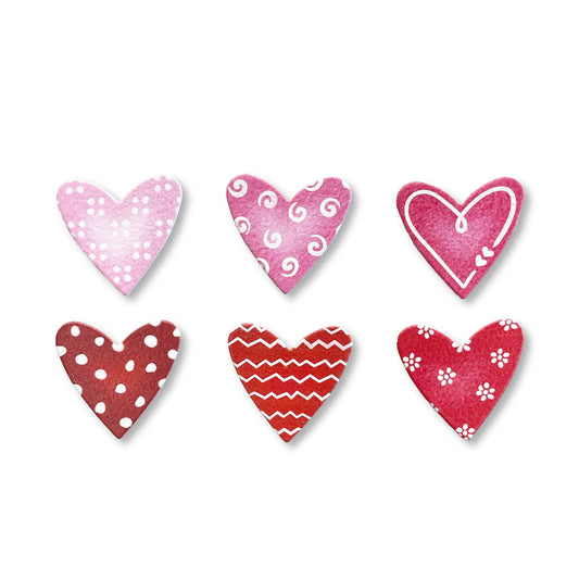 Heart w/ Pattern Magnets S/6 Red/Pink, Valentine's Day Decor