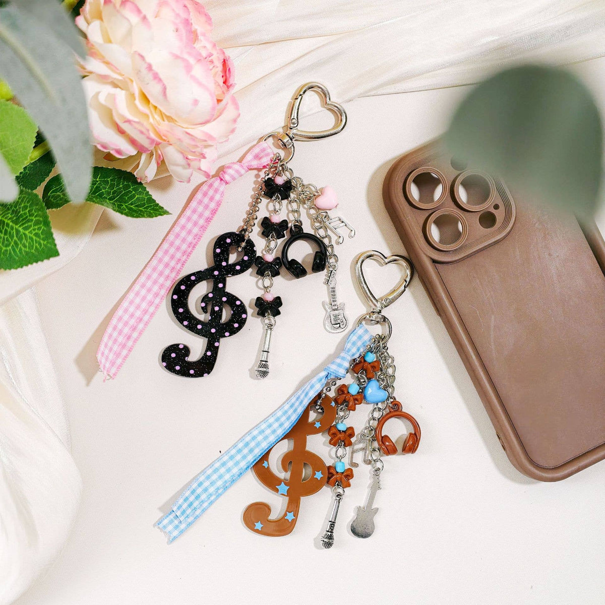 Music Note Gingham Ribbon Keychain Musical Element Bag Charm