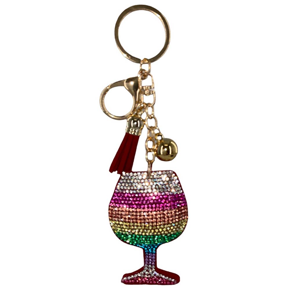 RHINESTONE WINE KEYCHAIN WITH TASSEL
