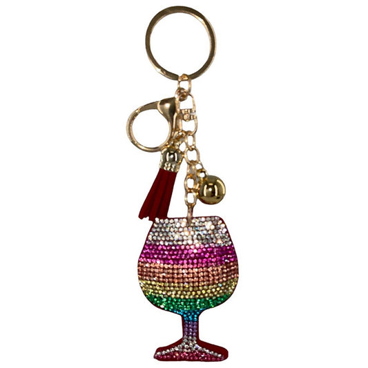 RHINESTONE WINE KEYCHAIN WITH TASSEL