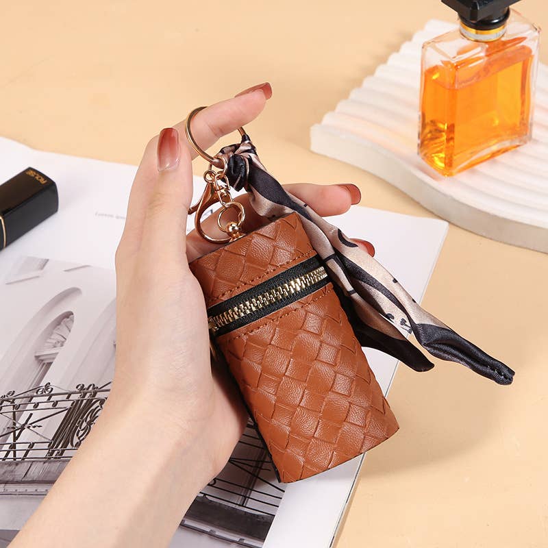 Chic Lipstick Holder Case with Zipper and Ribbon Strap