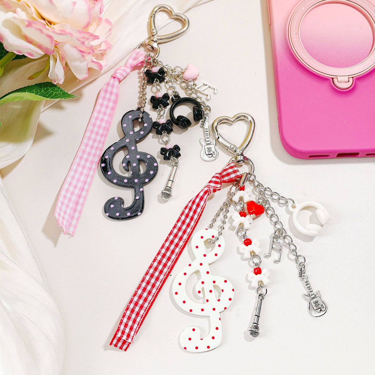 Music Note Gingham Ribbon Keychain Musical Element Bag Charm