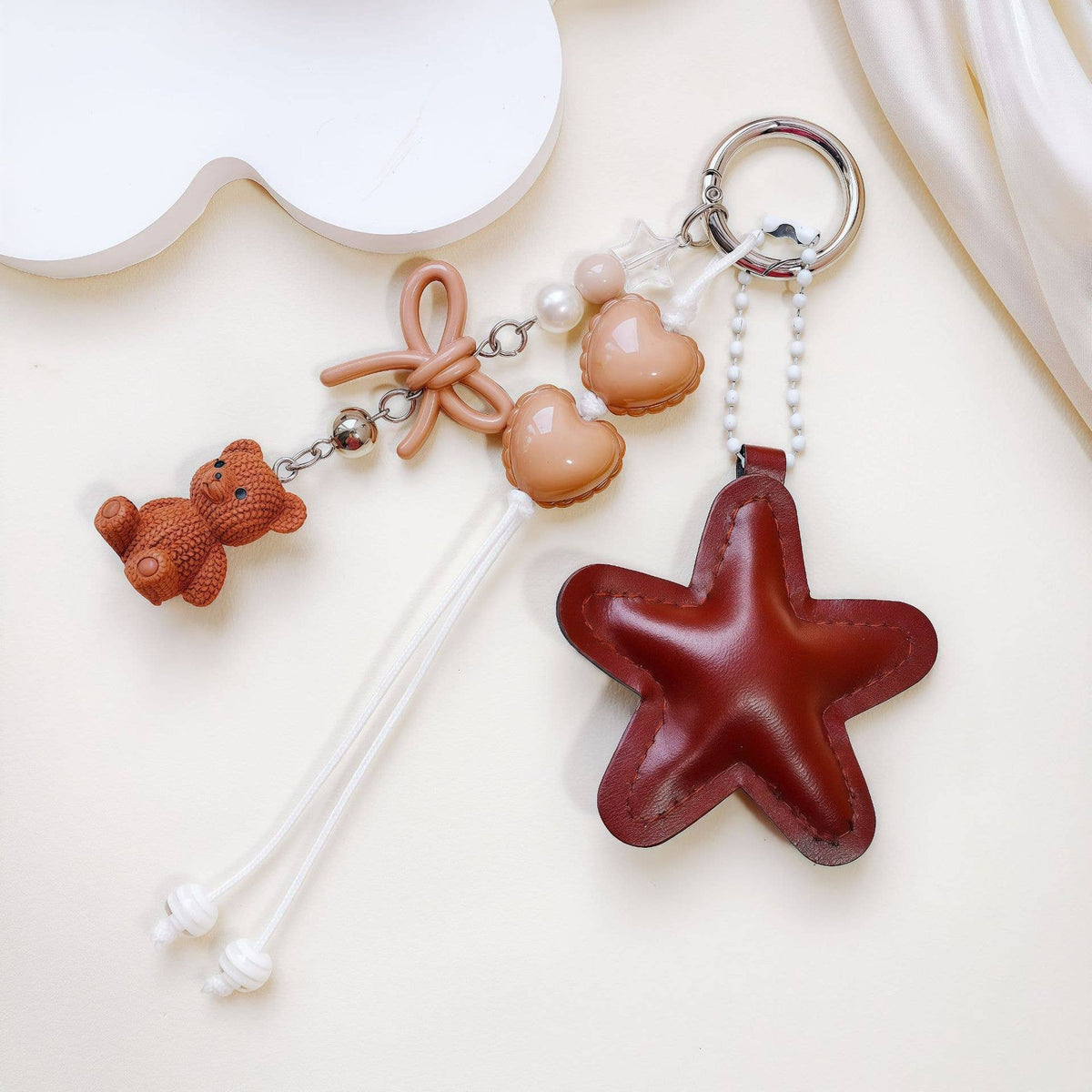 Star Bear Bow Keychain Beaded Heart Bag Charm Pendant