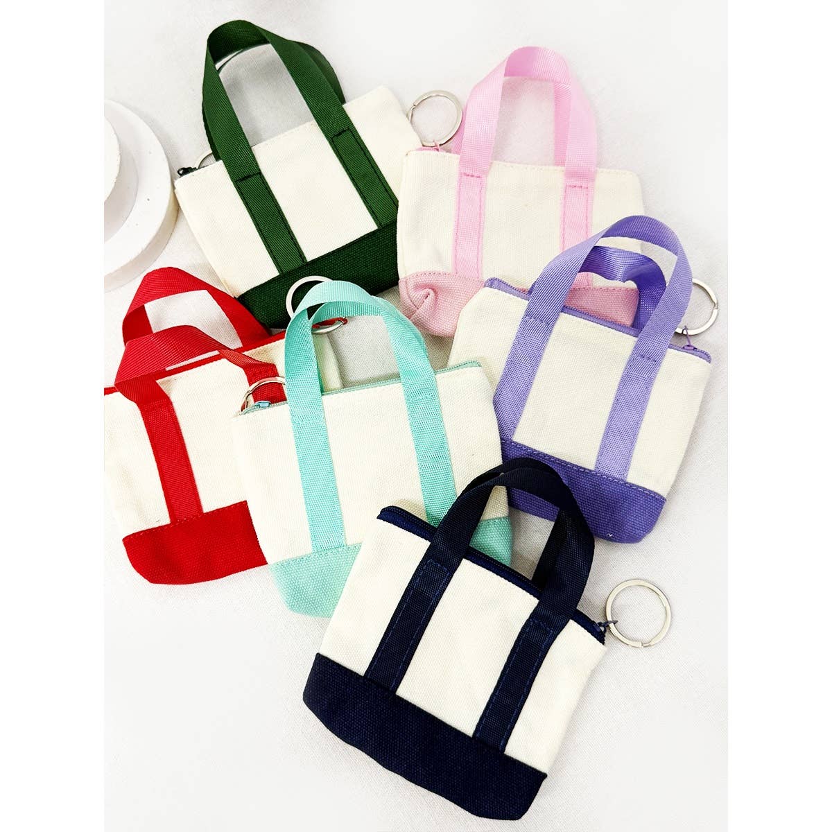Mini Canvas Tote Bag Keychain Wallet with Zipper