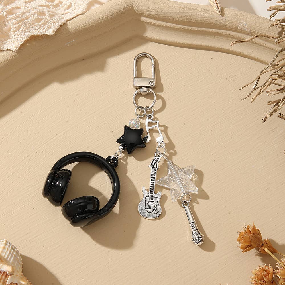 Mini Headphone Guitar Star Charm Music Themed Bag Keychain