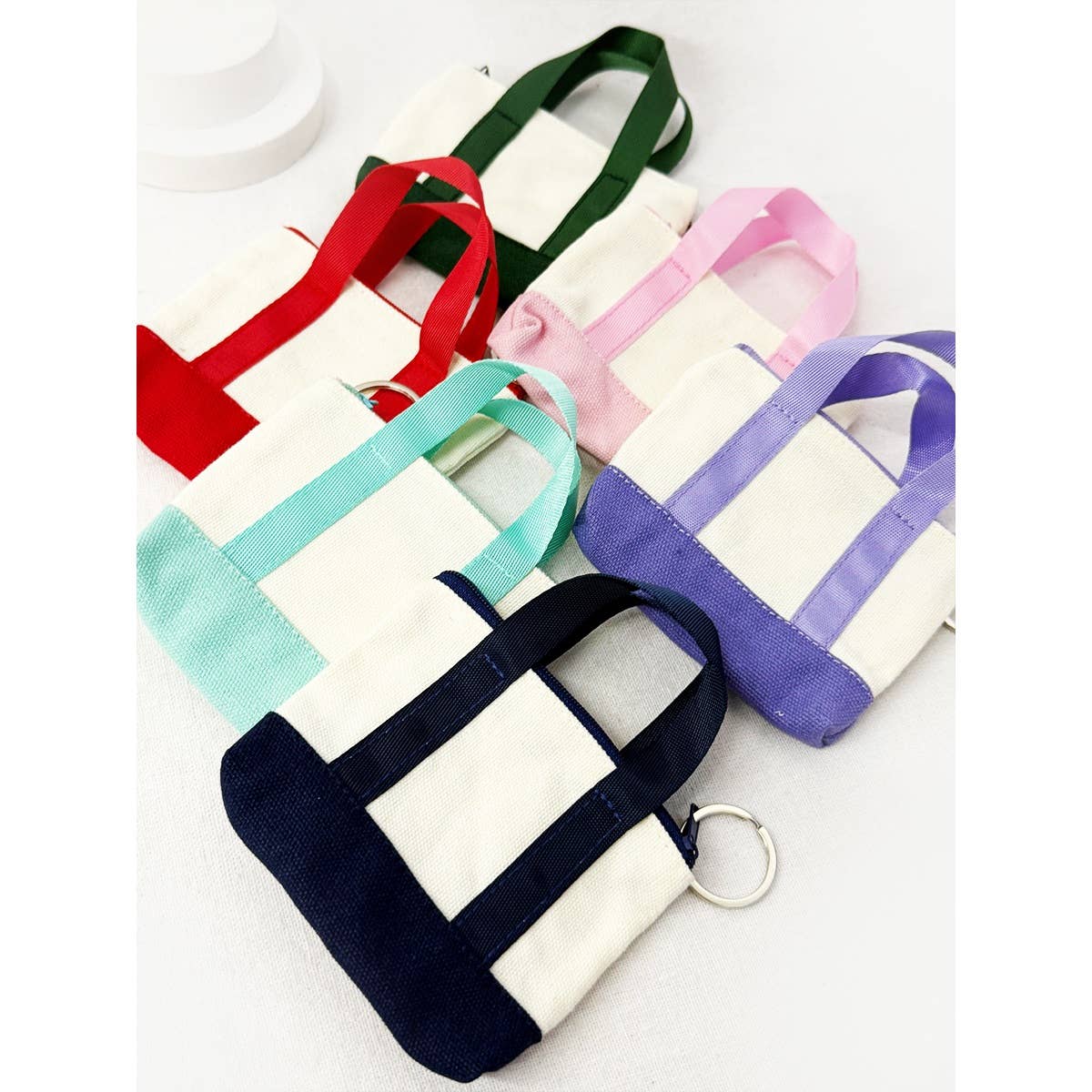 Mini Canvas Tote Bag Keychain Wallet with Zipper