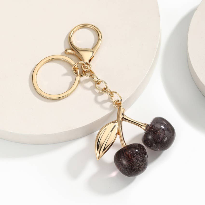 Sparkly Resin Cherry Keychain Bag Charm