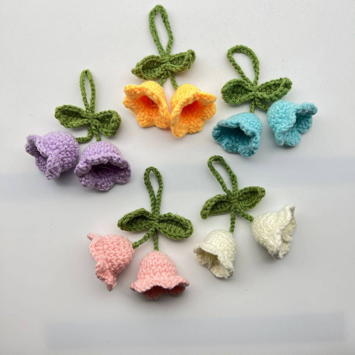 Flower Keychain with Bellflower Design Handmade Yarn Hanging Ornament