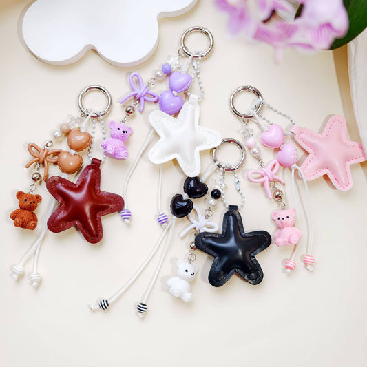 Star Bear Bow Keychain Beaded Heart Bag Charm Pendant