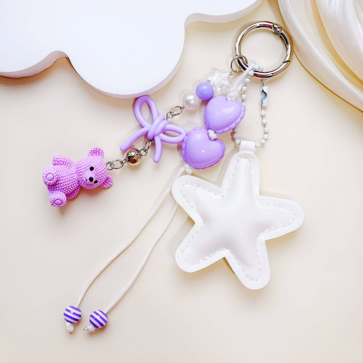 Star Bear Bow Keychain Beaded Heart Bag Charm Pendant