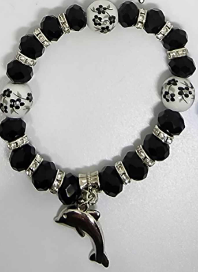 Glass beads with dolphin charm bracelet