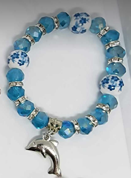 Glass beads with dolphin charm bracelet