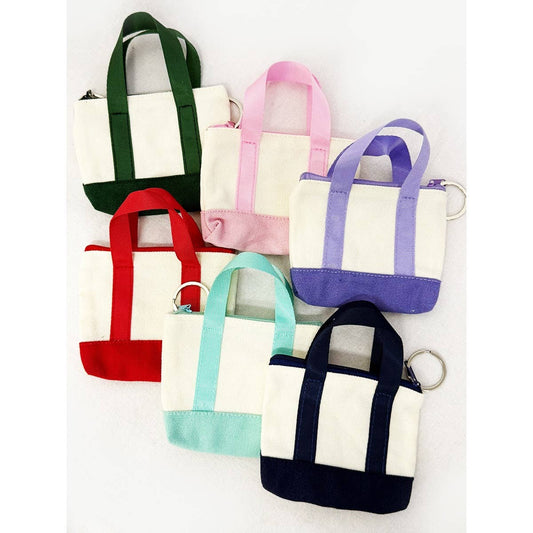 Mini Canvas Tote Bag Keychain Wallet with Zipper