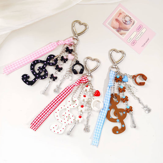 Music Note Gingham Ribbon Keychain Musical Element Bag Charm