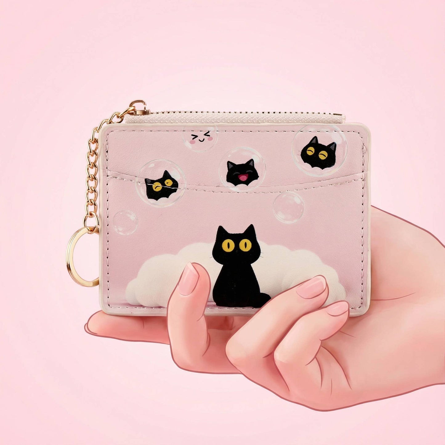 Cute Cat Card Holder Keychain Coin Purse