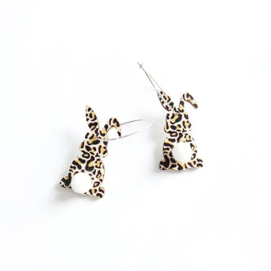 Easter Wood Vintage Rabbit Earrings