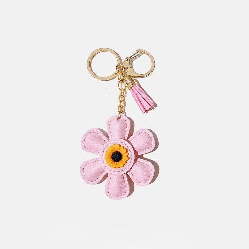 Cute Sunflower Leather Bag Charm Keychain